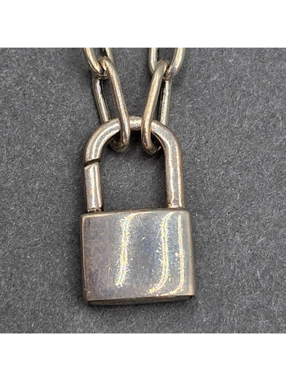Italian Sterling Silver Padlock Paperclip Chain Statement Necklace 17" - Picture 5 of 13